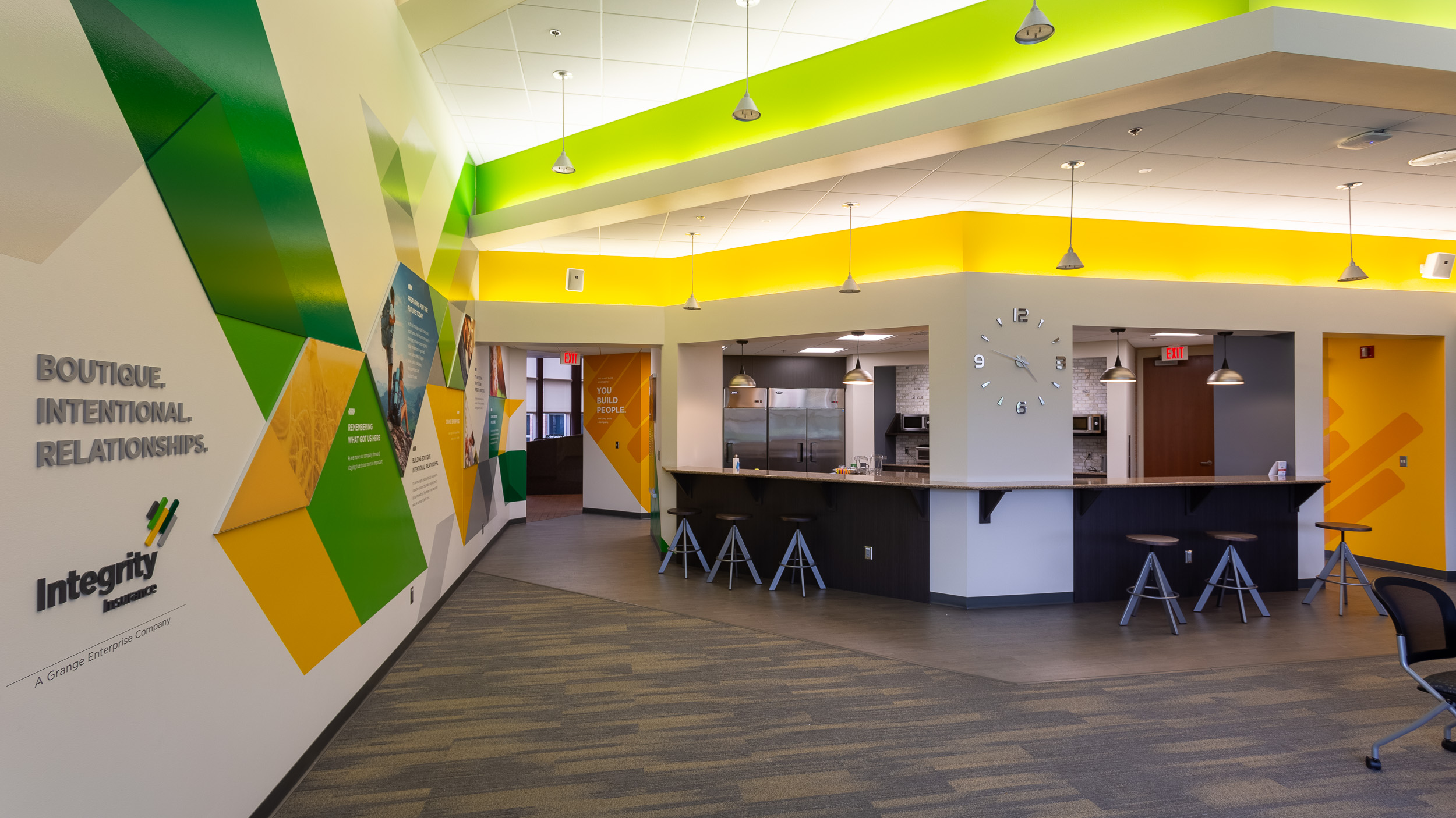 Integrity Insurance Office Cafeteria Feature Wall SEG Frames Dimensional Text Vinyl