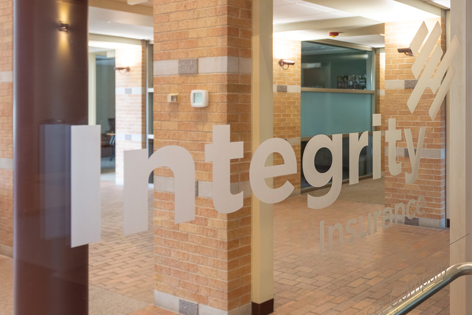 Integrity Insurance Office Entrance Door Window Vinyl Logo