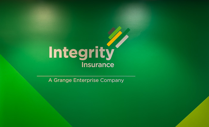 Integrity Insurance Office Front Desk Logo Wall Vinyl
