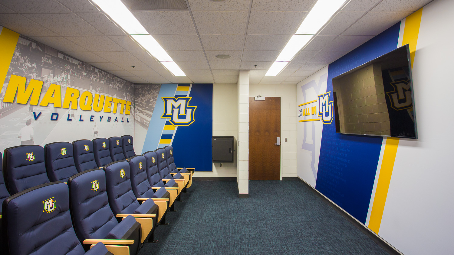 Marquette University Volleyball Film Room Facility Branding