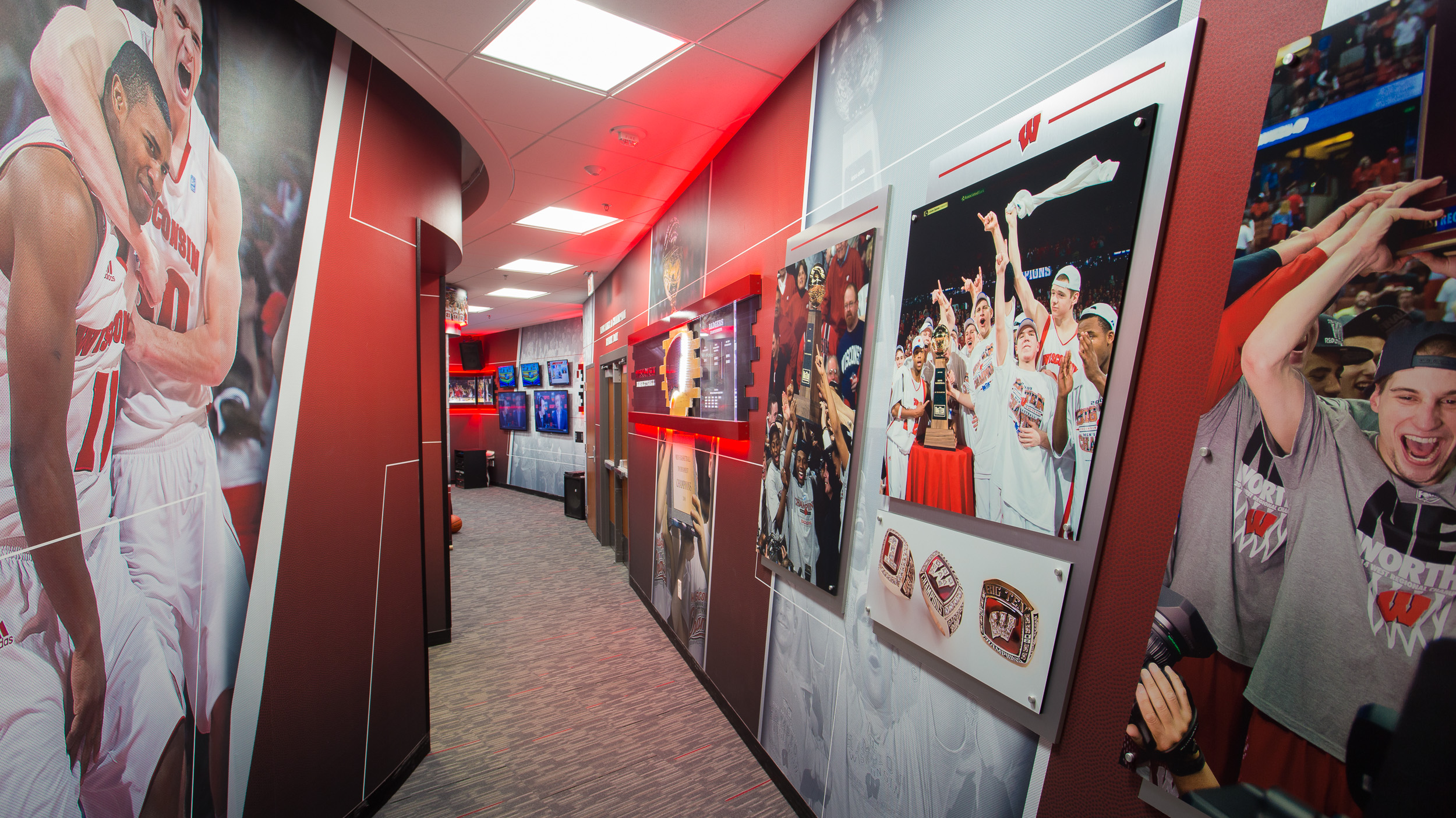 University of Wisconsin - Basketball Locker Room Championship Panels Custom Wallpaper