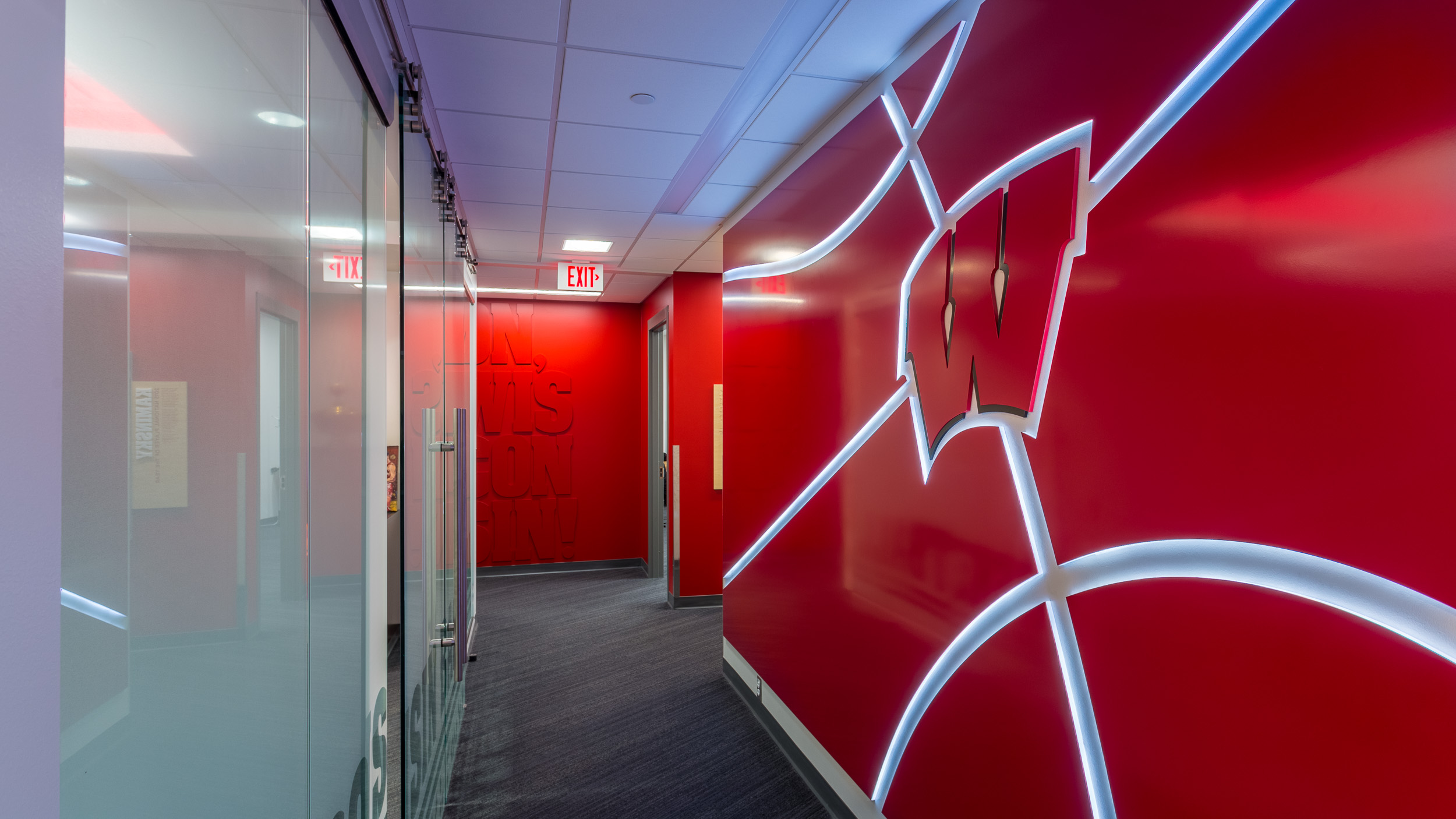 University of Wisconsin - Basketball Offices Backlit Acrylic Logo Feature Wall