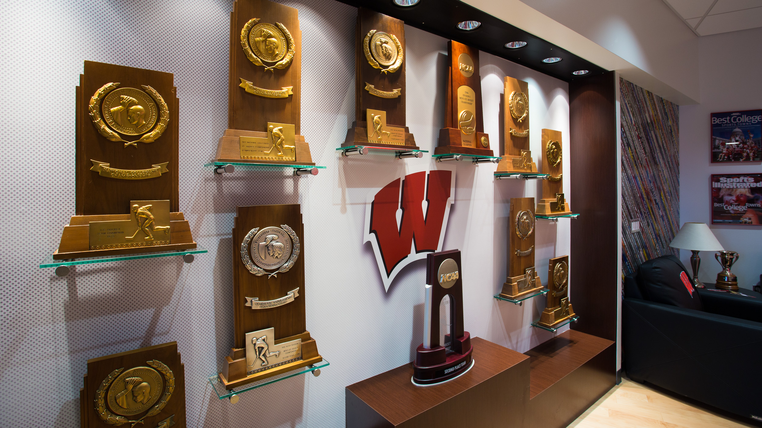 University of Wisconsin - Hockey Offices Trophy Display Detail Photo
