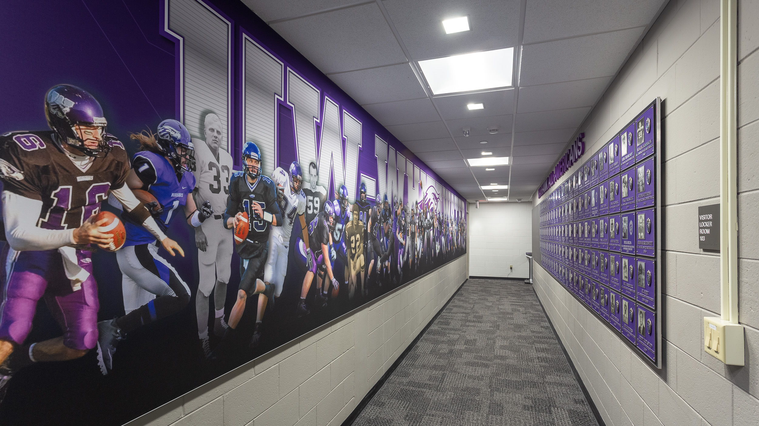 University of Whitewater Football Locker Room Facility Branding SEG Frame