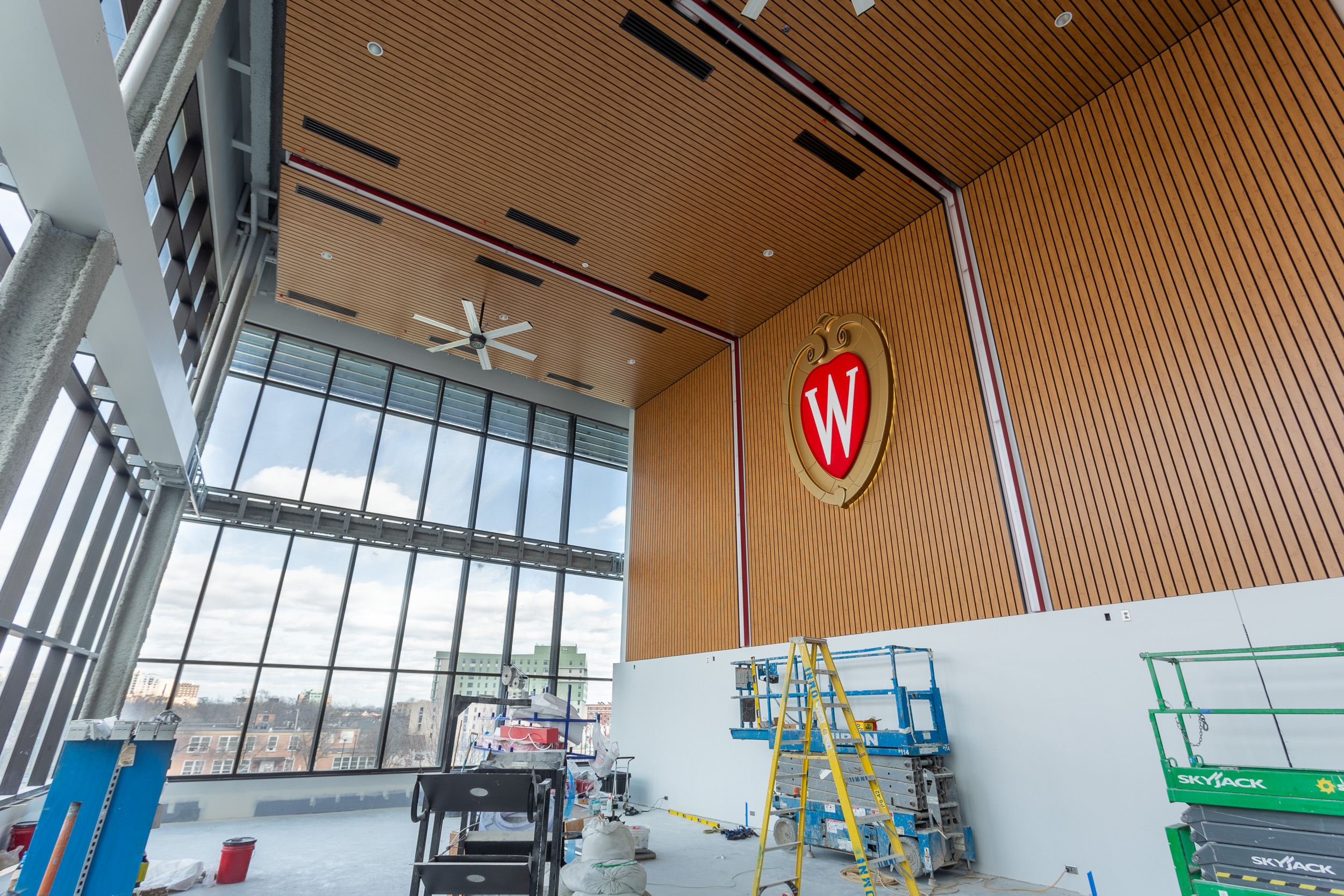 University Of Wisconsin - Recreation & Wellbeing Wood Slat Feature Wall 3D Logo