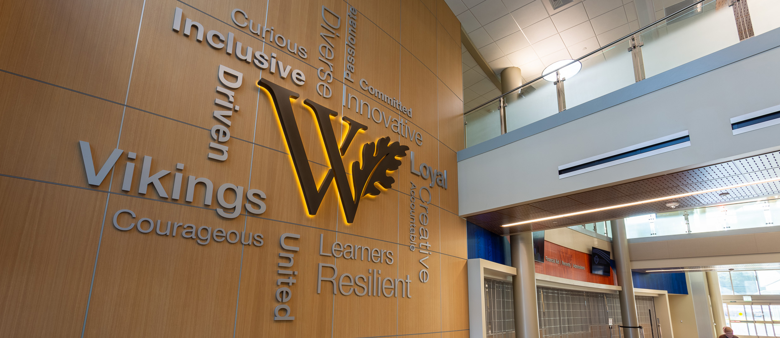 West Valley College Student Services Center Entrance Logo & Traits Feature Wall Dimensional Lettering
