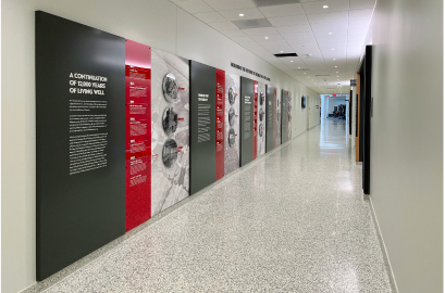 Bakke Recreation & Wellbeing Center History Wall Dimensional Text Acrylic Panels Custom Wallpaper