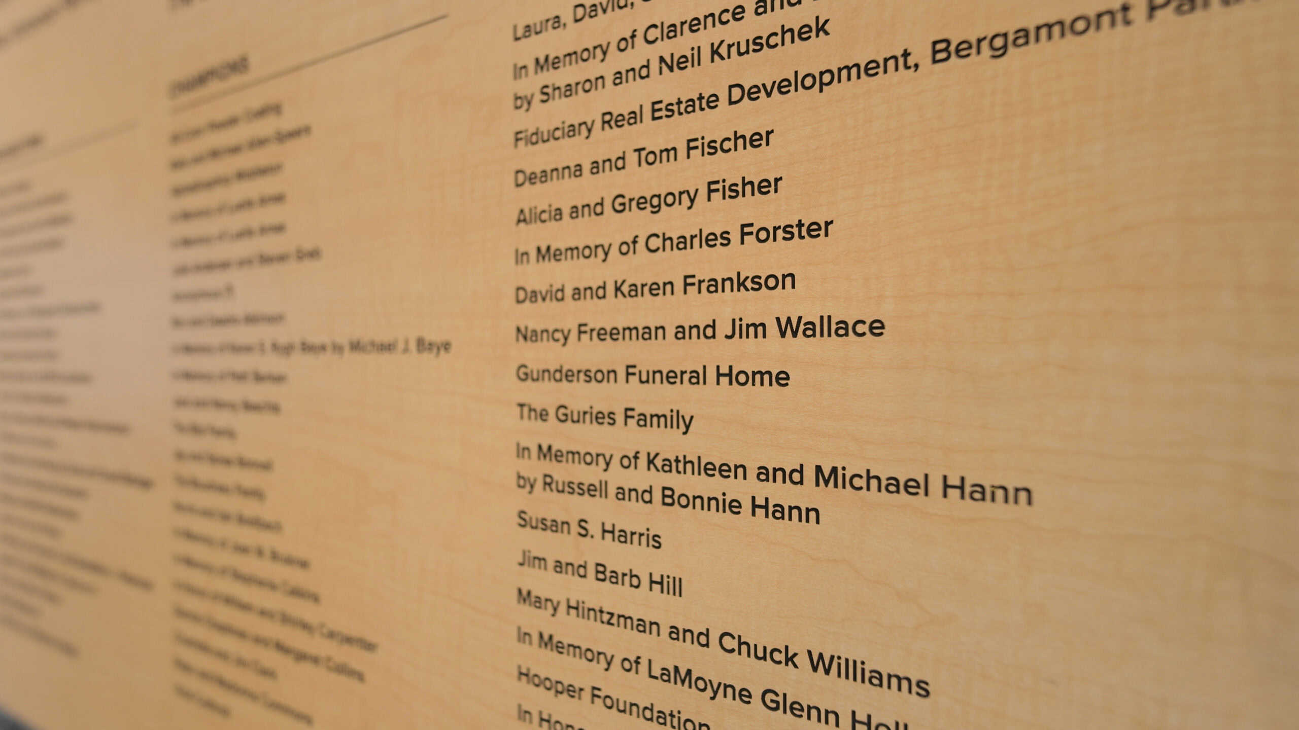 Oregon Public Library Donor Wall Engraved Names Detail Shot