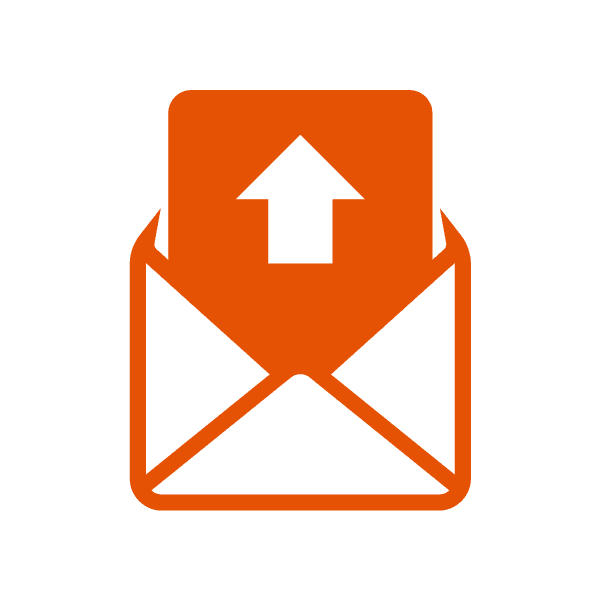 An orange icon showing an envelope with an upward arrow inside, symbolizing tracking of mail delivery and updates.