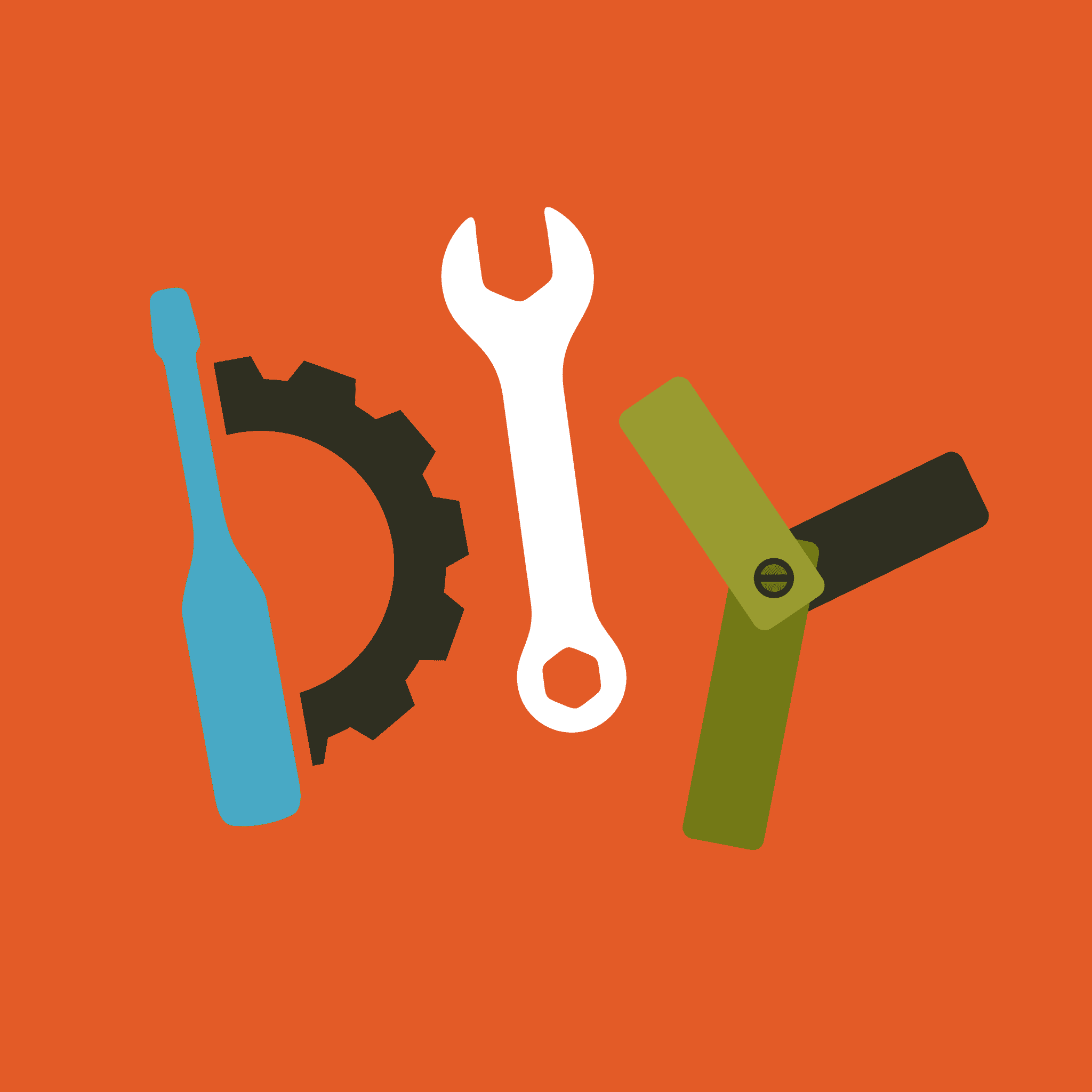 Colorful 'DIY' text made from illustrated tools including a screwdriver, wrench, and gear.