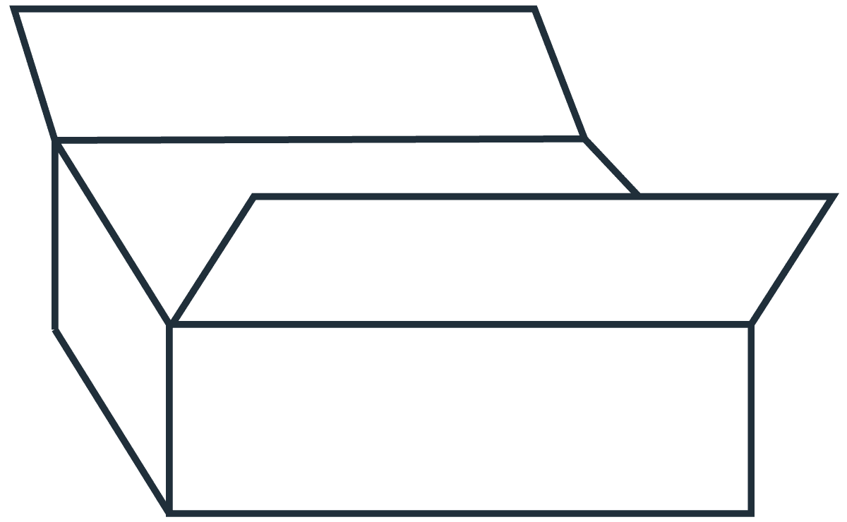 Icon of an open parcel box with flaps extended.