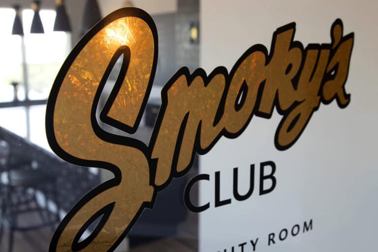 Gold Foil Window Vinyl Detail Shot The Tradition At Smokey's Club