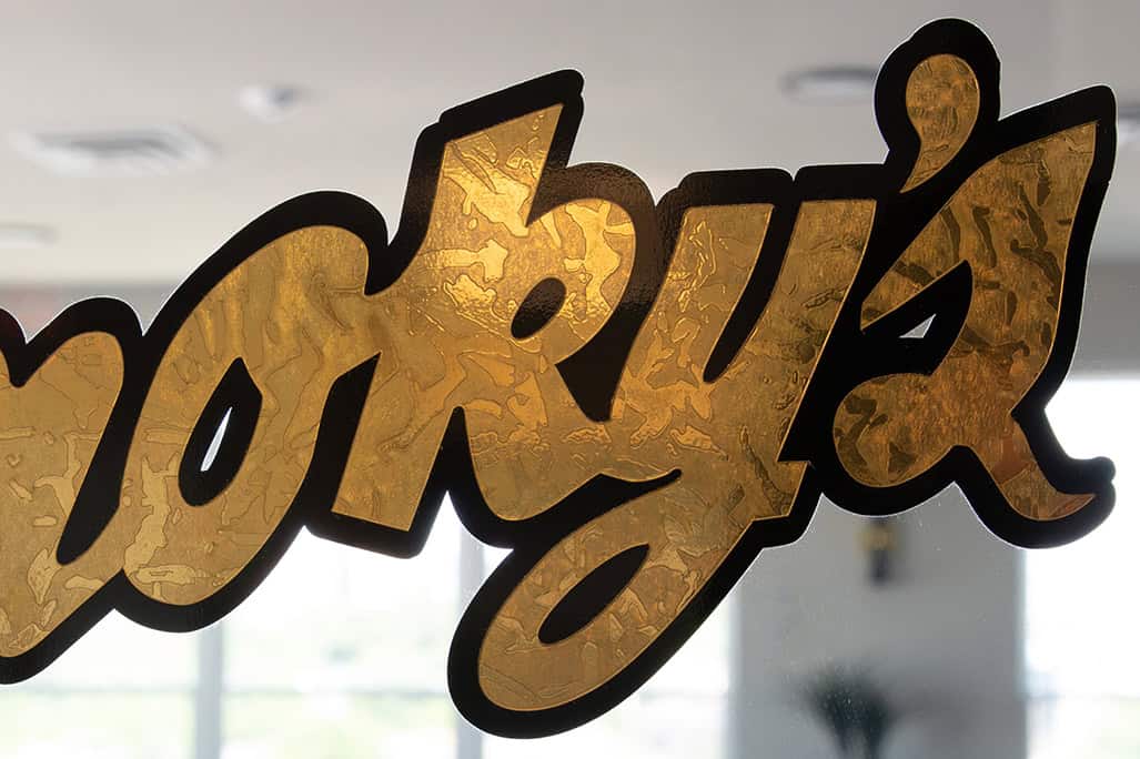 Gold Foil Window Vinyl Detail Shot The Tradition At Smokey's Club