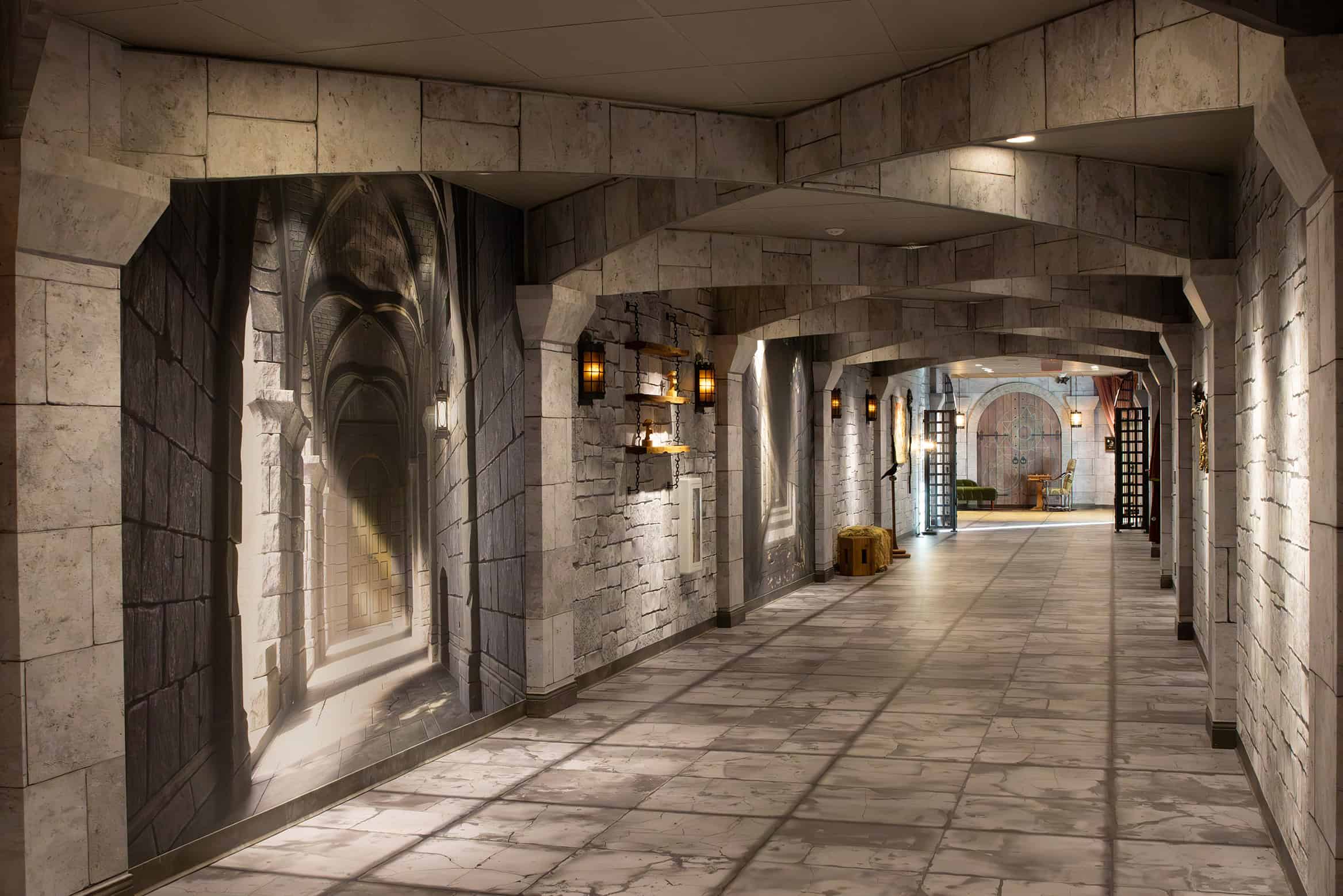 Custom Stone Wallpaper and Column Wrap Medieval Castle Design