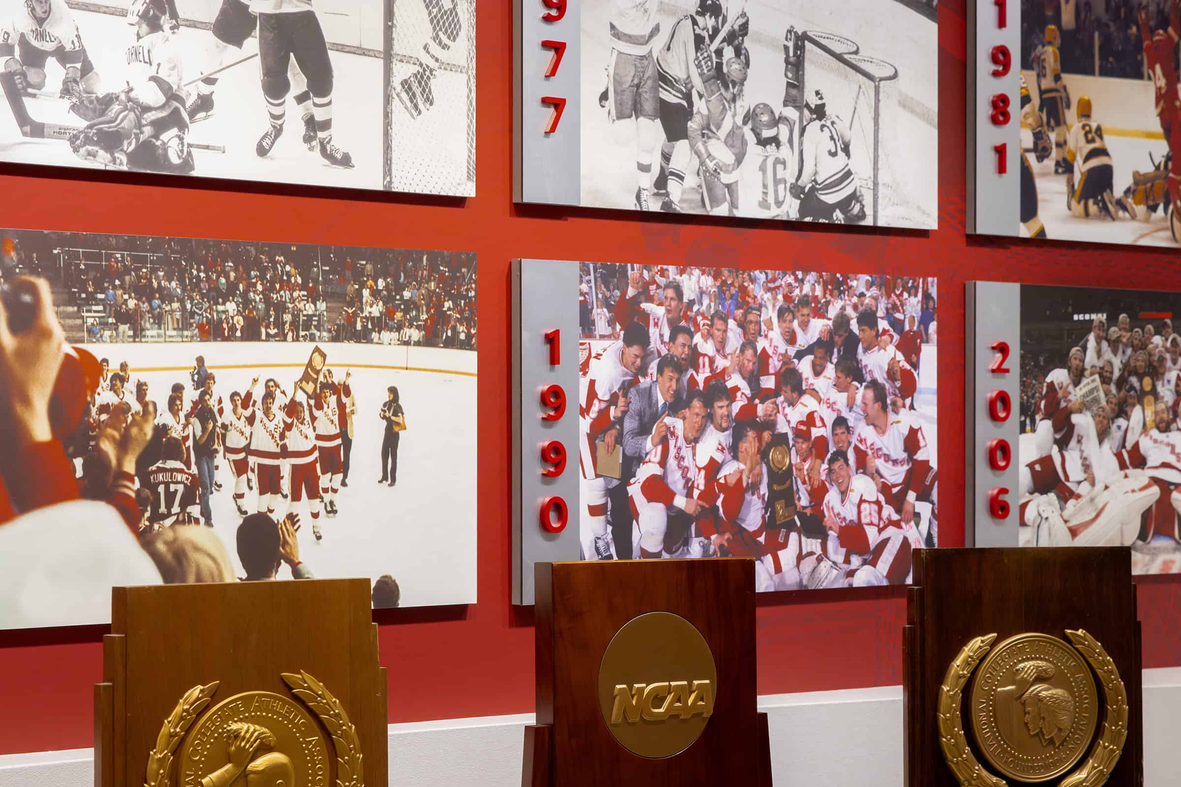 UW Men's Hockey Statement Trophy Wall Detail Shot
