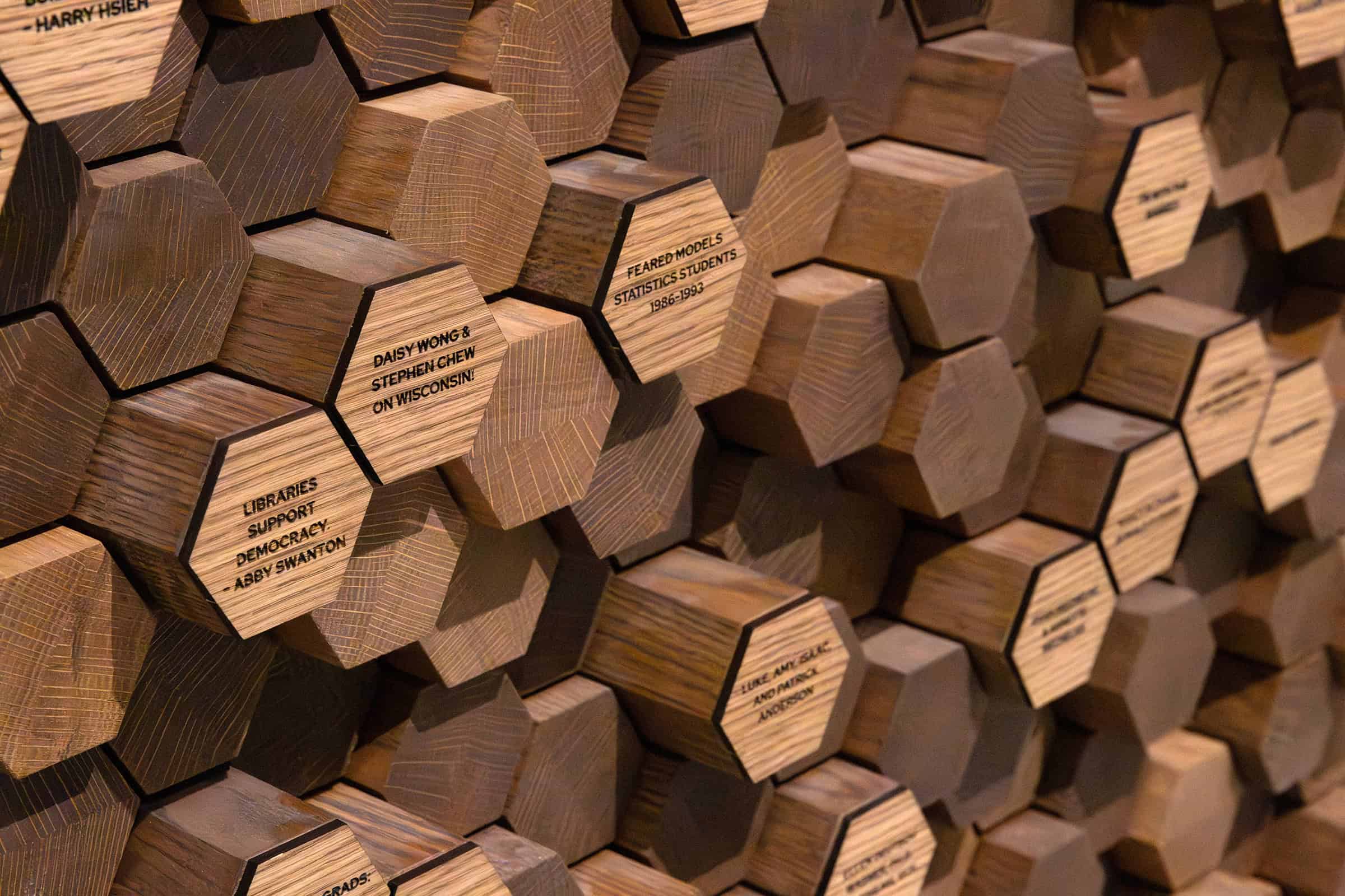 Etched Wood Hexagon Donor Names