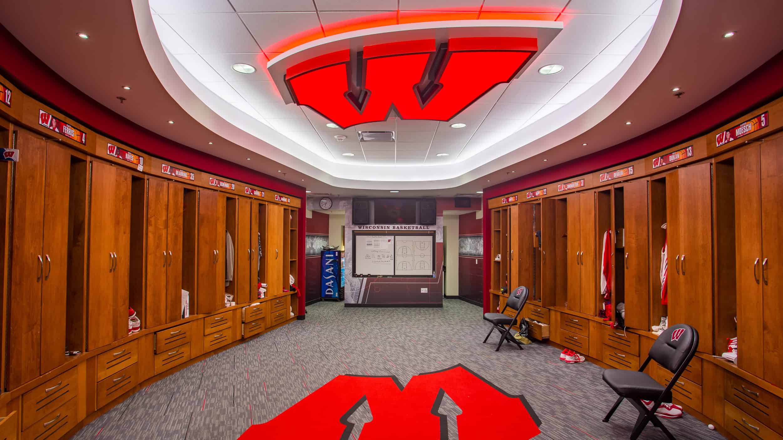 Higher Education Custom Locker Room Feature at UW-Madison