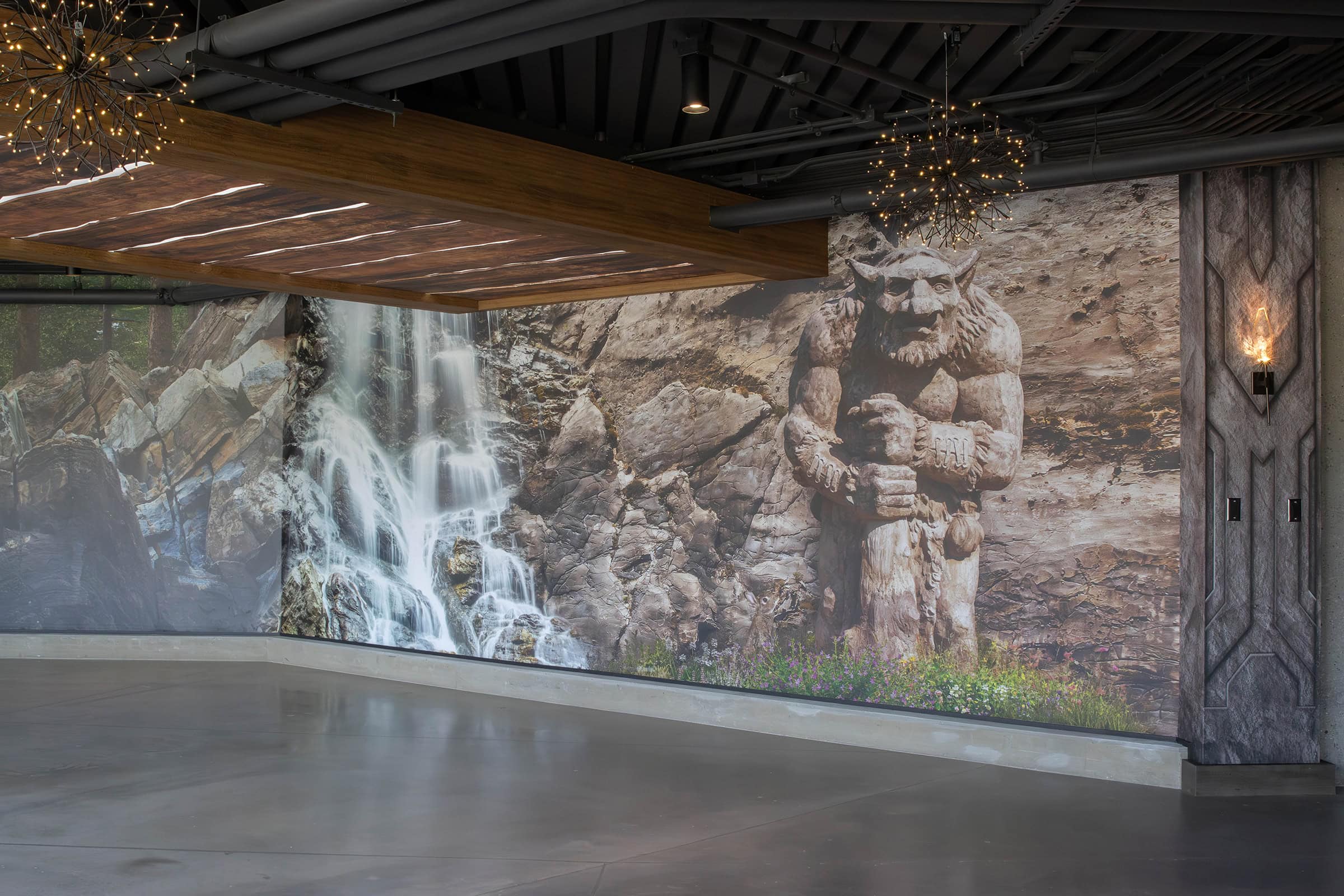 Custom wallcovering installation in corporate campus environment
