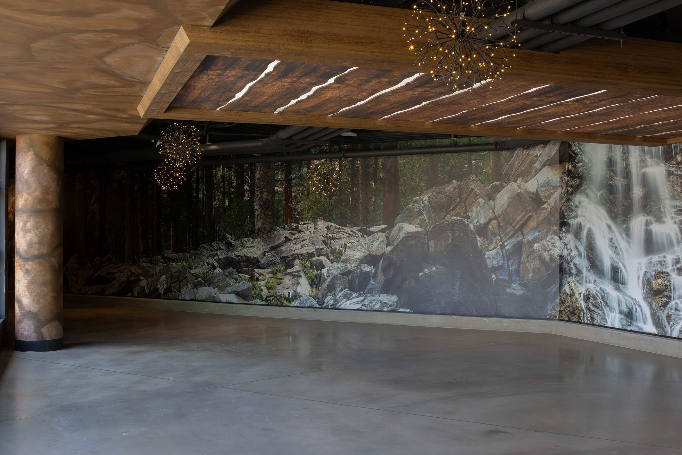 Custom wallcovering installation in corporate campus environment